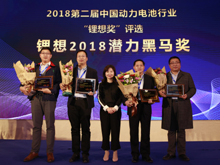 圖為榮獲“鋰想2018潛力黑馬獎”的企業(yè)代表合影