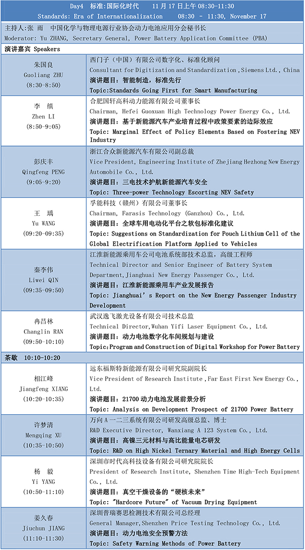 第四屆動力電池應(yīng)用國際峰會(CBIS2019)議程